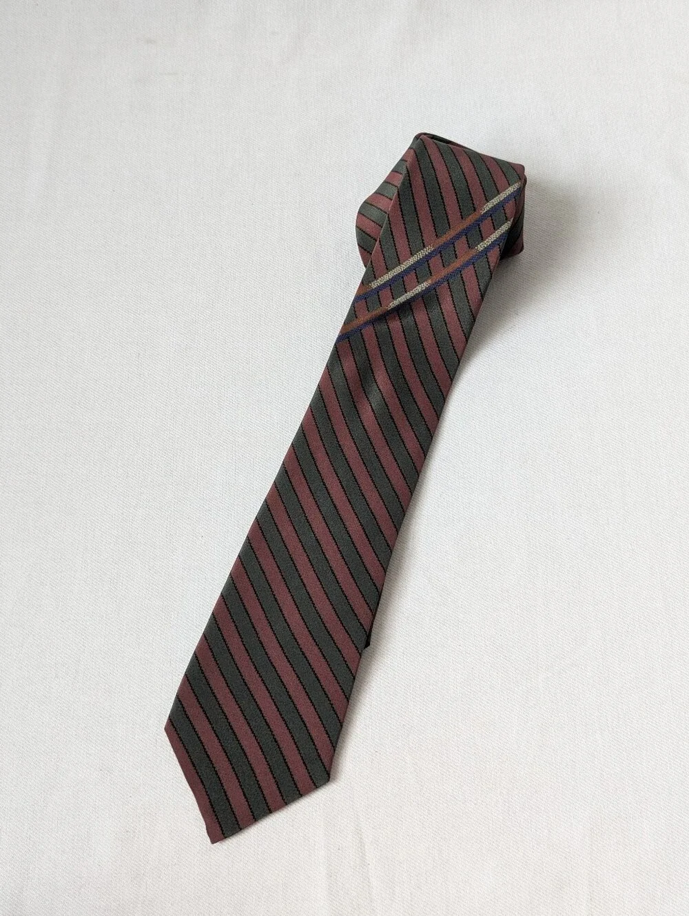 Vintage Chloe Dark Brown & Green Striped 100% Silk Tie Spain